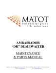 Matot DR Ambassador Dumbwaiter Maintenance &amp; Parts Manual