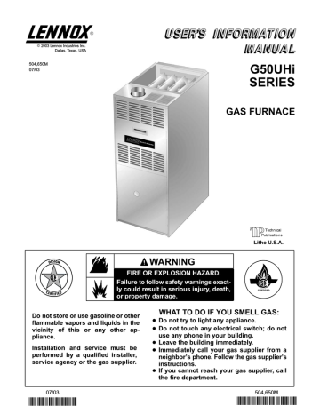 Lennox International Inc. G50UHi Furnace User manual | Manualzz