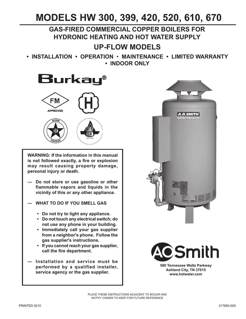 HW-670 Burkay, 660,000 BTU Commercial Circulating Gas Hot Water