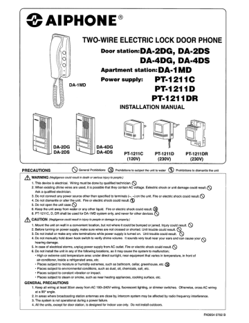 Aiphone DA-4DG Installation manual | Manualzz