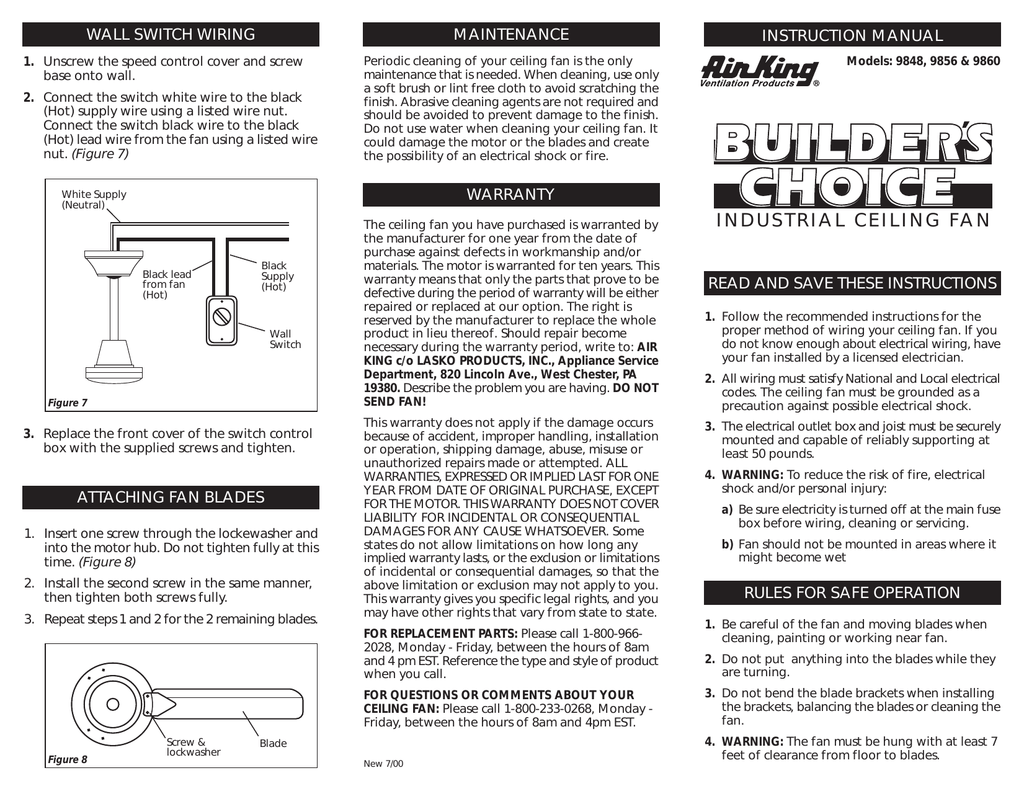 Air King Outdoor Ceiling Fan 9848 User S Manual Manualzz Com