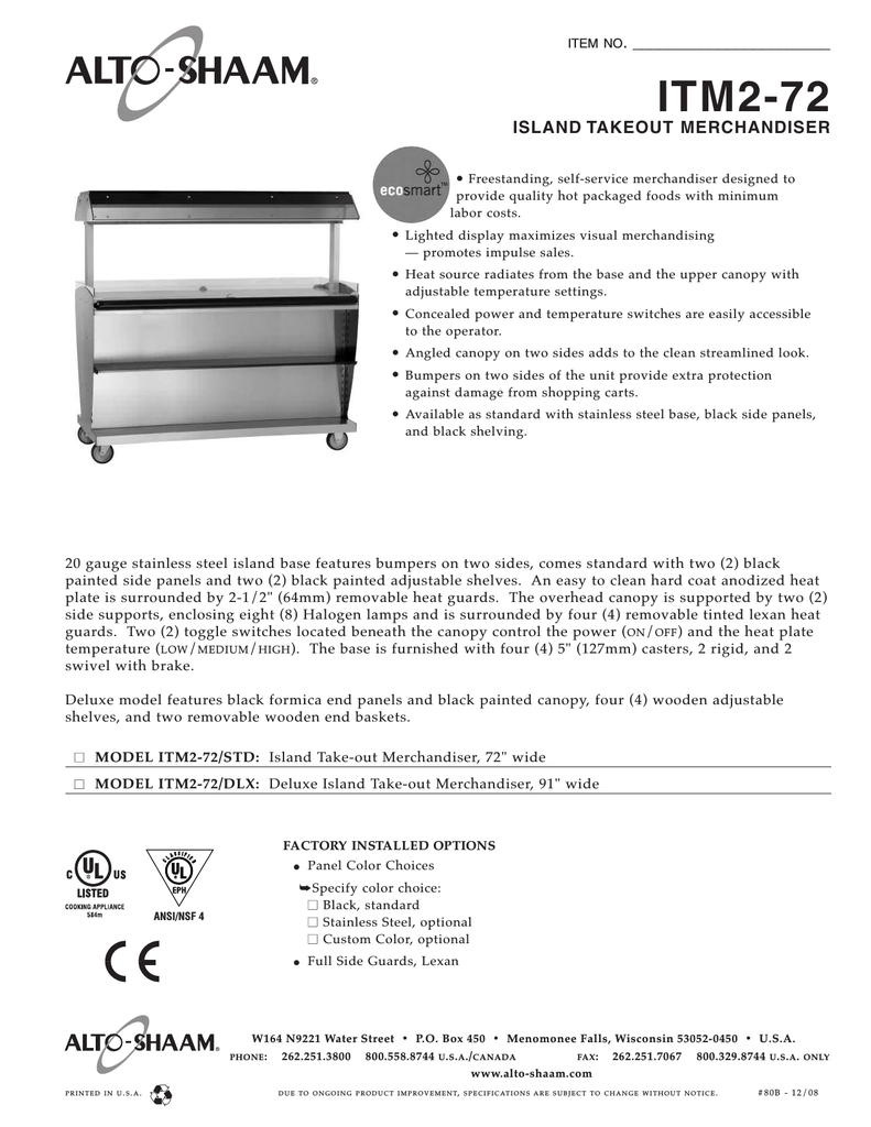 Alto-Shaam ITM2-72 User manual | Manualzz