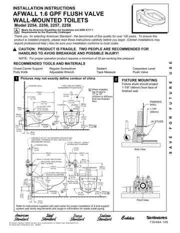 American Standard Afwall Wall 1.6 GPF Flush Valve Wall-Mounted Toilets ...