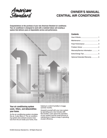 American Standard Central Air Conditioner User S Manual Manualzz