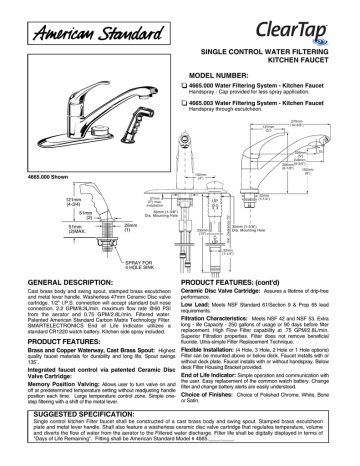 American Standard ClearTap 4665.003 User's Manual | Manualzz