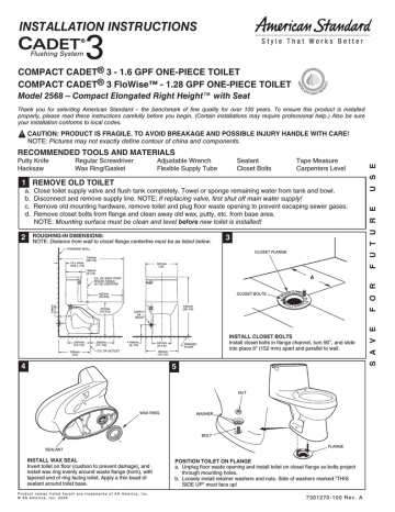 American Standard Compact Cadet 3 2568 Installation instructions | Manualzz