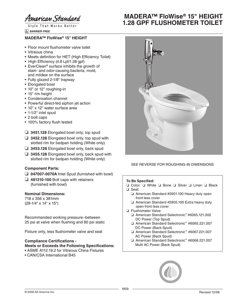 American Standard Floor Mount Back Spud Toilet Carpet Vidalondon
