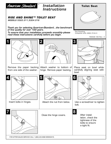 American Standard Rise And Shine Toilet Seat 5322 011 User S Manual Manualzz - How To Remove American Standard Toilet Seat Cover