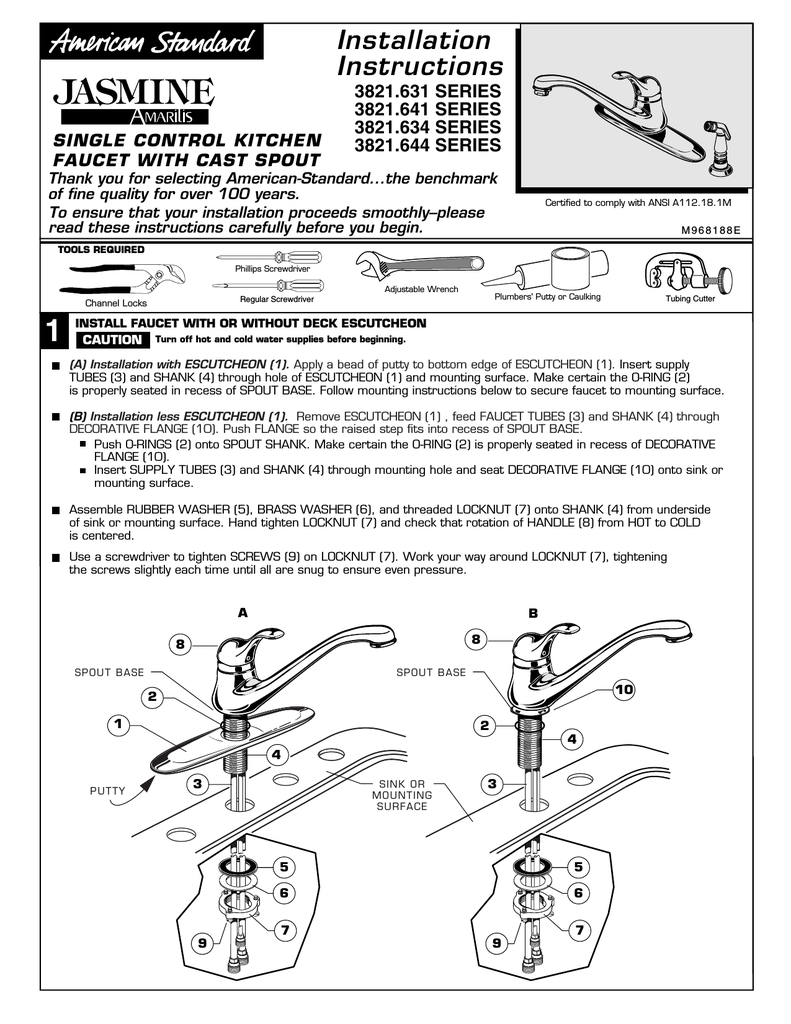 American Standard Kitchen Faucet Installation Instructions