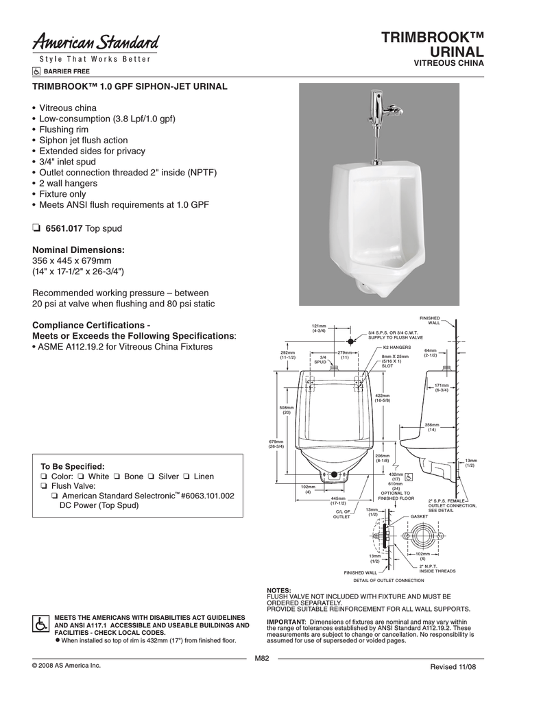 American Standard Trimbook Urinal 6561.017 User's Manual Manualzz