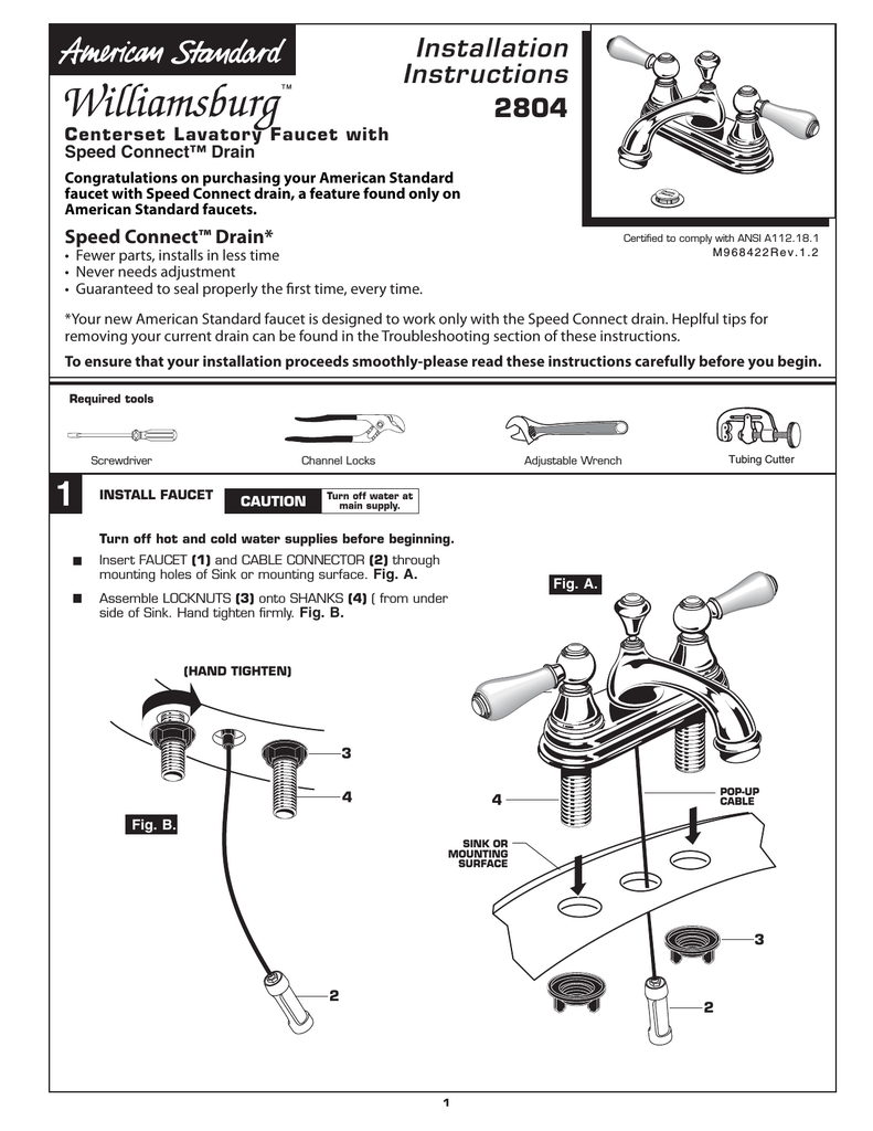 American Standard Williamsburg 2804 User S Manual Manualzz