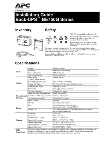 APC Back-UPS ES 750VA, 120VAC - BE750G