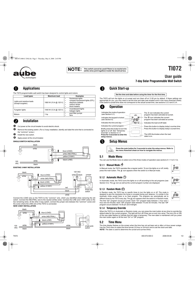 Aube Technologies Ti072 Users Manual Manualzzcom