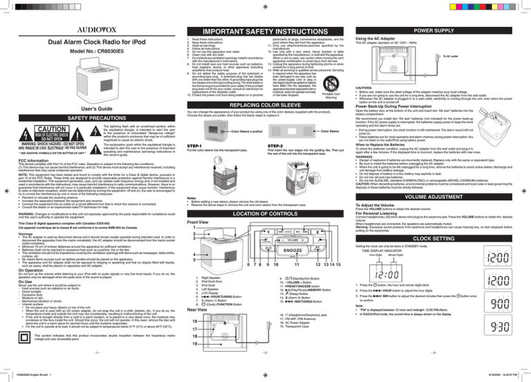 Audiovox CR8030IE5 User manual Manualzz