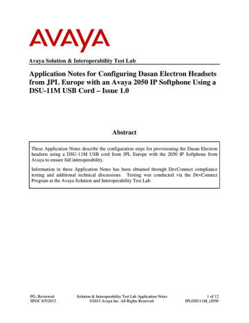 Avaya 2050 IP Softphone Application Note | Manualzz