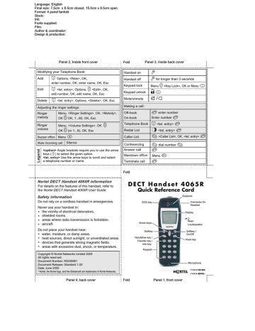Avaya DECT Handset 4065 Quick Reference Guide | Manualzz
