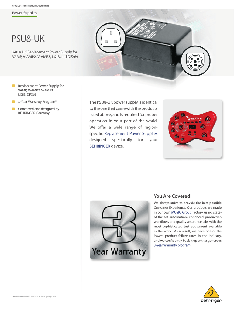 Behringer Psu8 Uk Product Information Manualzz
