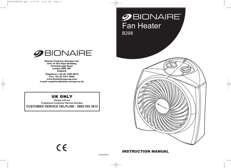Bionaire B298 User manual Manualzz