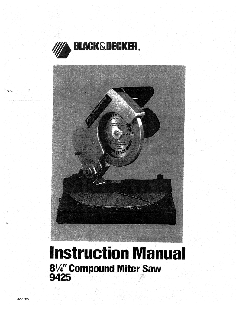 BLACK & DECKER 81/4 COMPUND MITER SAW 9425 INSTRUCTION MANUAL Pdf Download