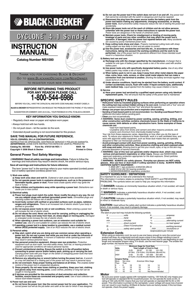 BLACK & DECKER CYCLONE MS1000 INSTRUCTION MANUAL Pdf Download