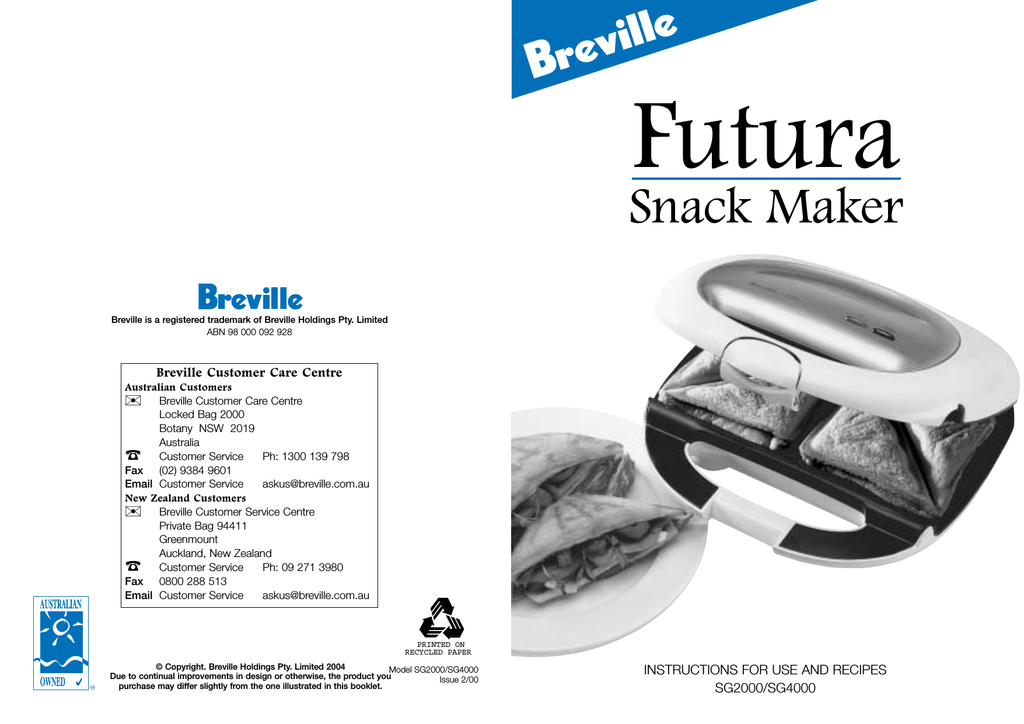BREVILLE SG2000 Instructions for Use 