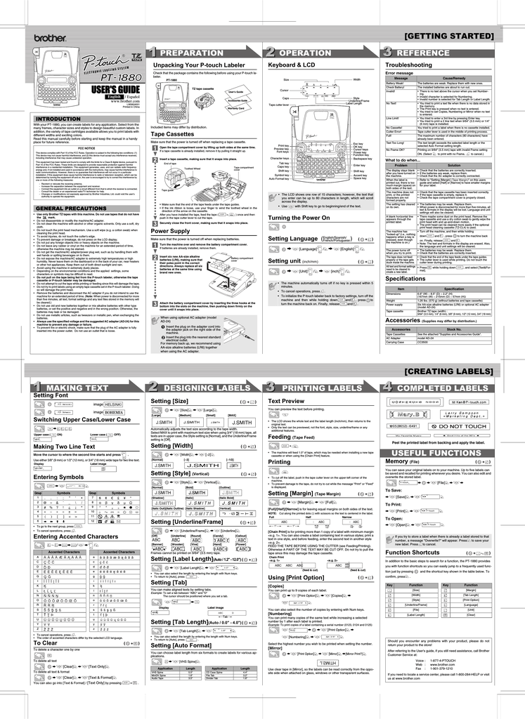 Brother P-TOUCH PT-1880 User manual | Manualzz