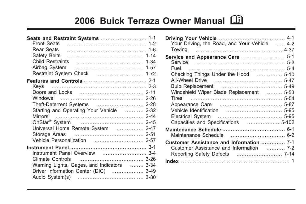 Buick Terraza 2006 User S Manual Manualzz Com