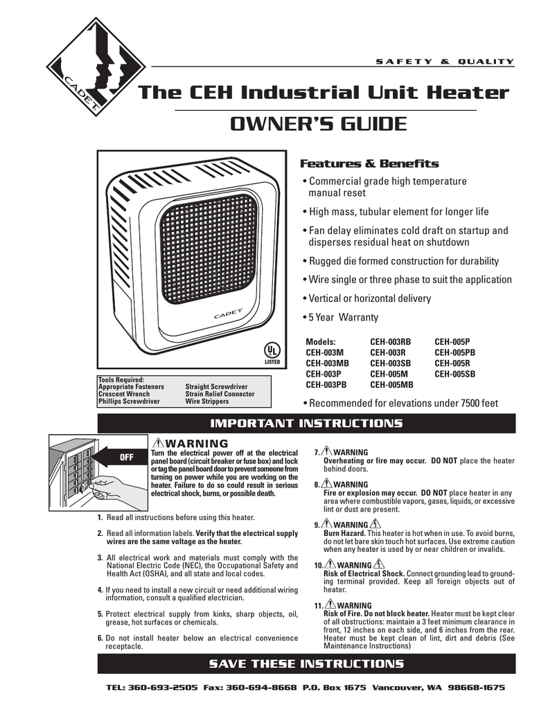 Cadet Ceh 003p User S Manual Manualzz