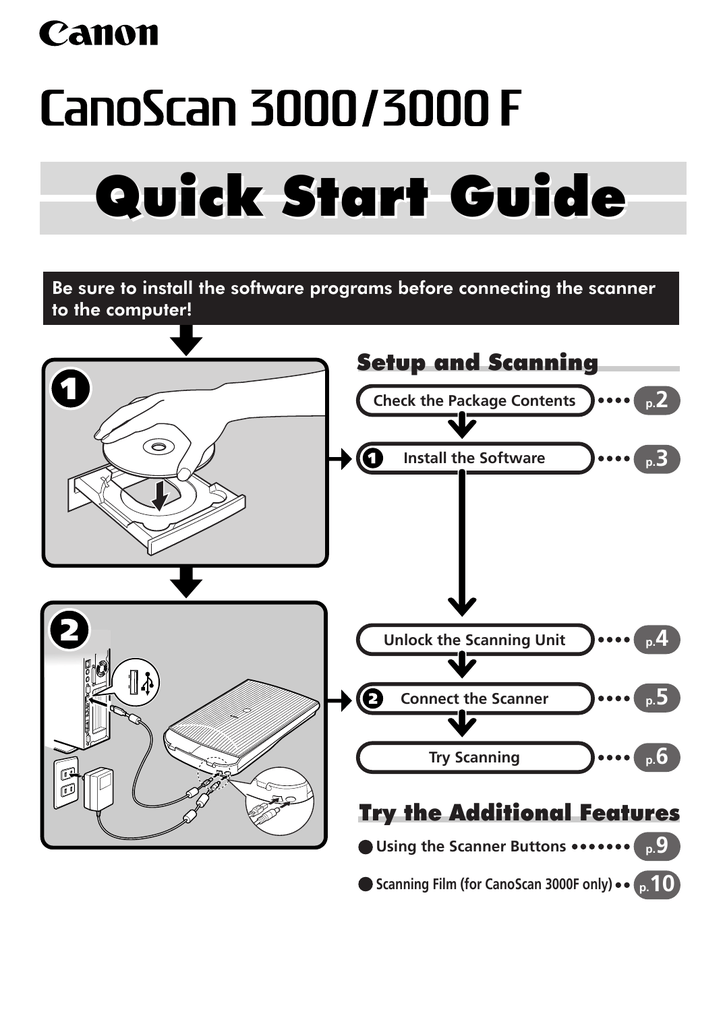 Canon Canoscan 3000f Canoscan 3000ex Quick Start Guide Manualzz