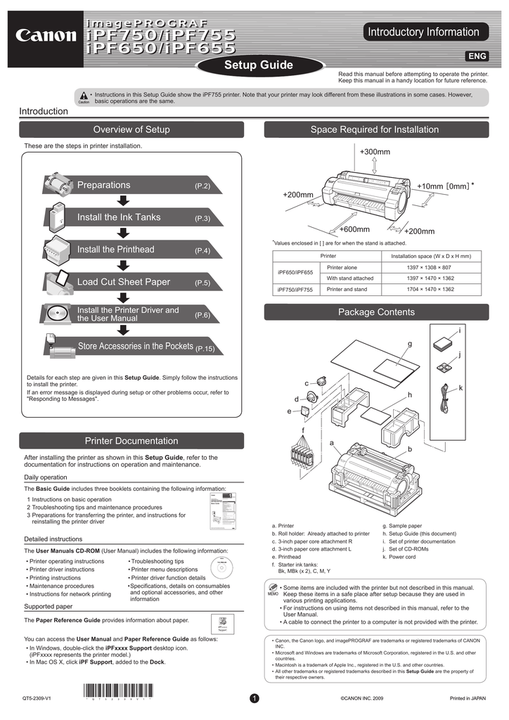 Canon iPF750 Setup Guide | Manualzz