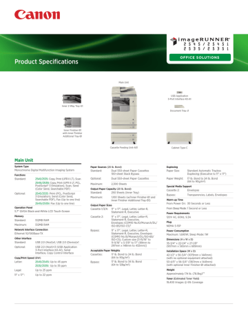 Canon imageRUNNER 2535 Specification Sheet | Manualzz