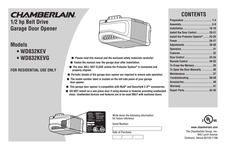 Chamberlain Wd832kev User Manual Manualzz