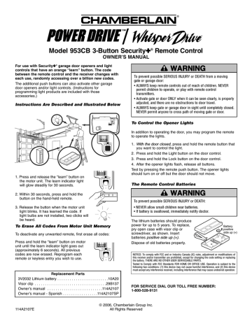 Chamberlain 953CB Owner's Manual | Manualzz