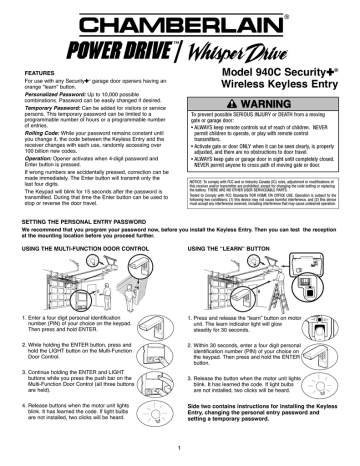 Chamberlain SECURITY+ 940C User's Manual | Manualzz