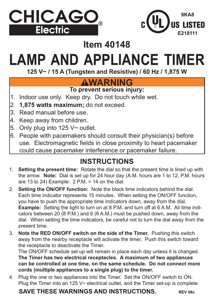Chicago Electric 40148 User manual Manualzz