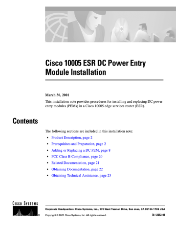Cisco Systems 10005 ESR Installation Manual | Manualzz