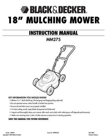 Black &amp; Decker MM275 Mulching Mower Manual | Manualzz