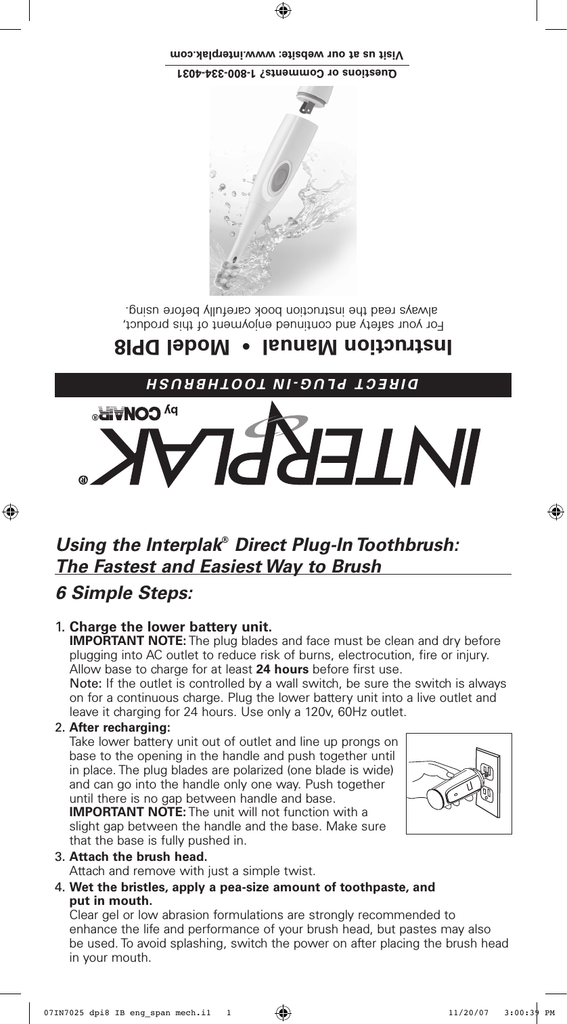 conair interplak toothbrush manual