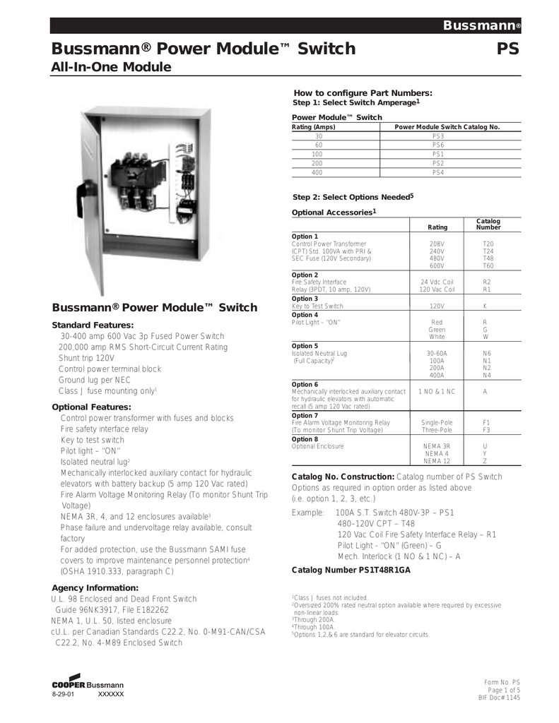 Cooper Bussmann Power Module PS User manual Manualzz