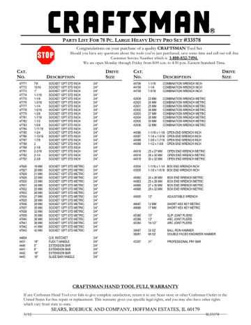 Craftsman 78-Piece Tool List | Manualzz