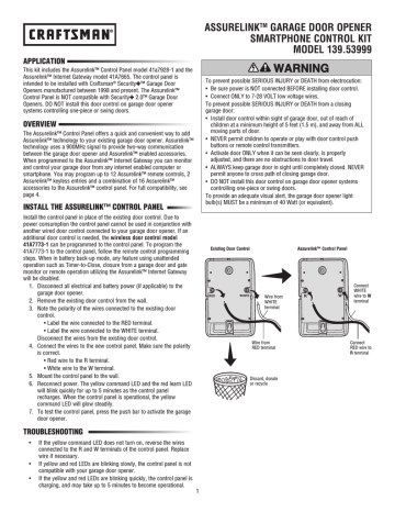 Craftsman Assure Link Garage Door Opener Smartphone Control Kit (No service fees, free app download) Owner's Manual | Manualzz