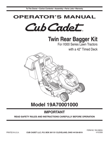 Cub Cadet 19A70001000 Operator's Manual | Manualzz