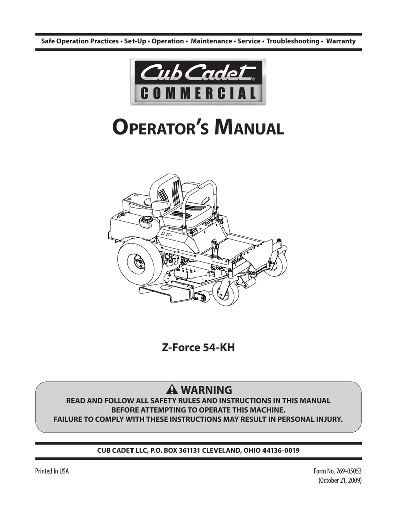 Cub Cadet Z-Force 54-KH User's Manual | Manualzz