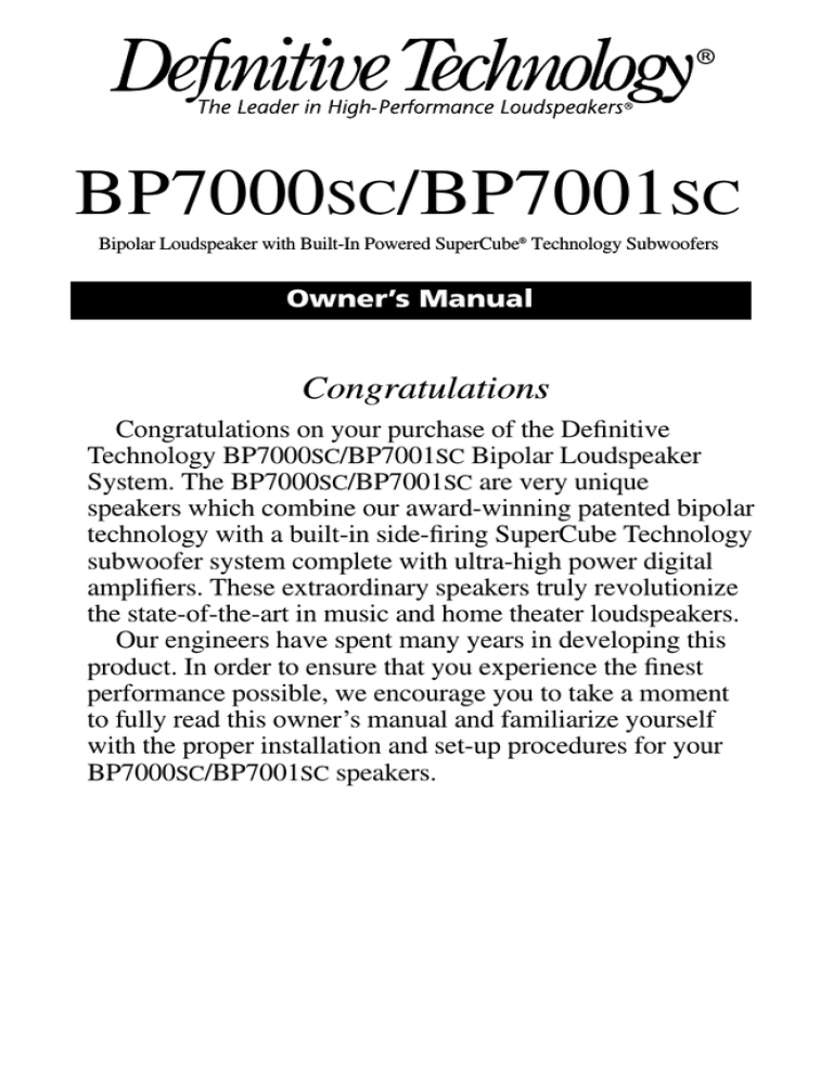 Definitive Technology BP7001SC User manual Manualzz