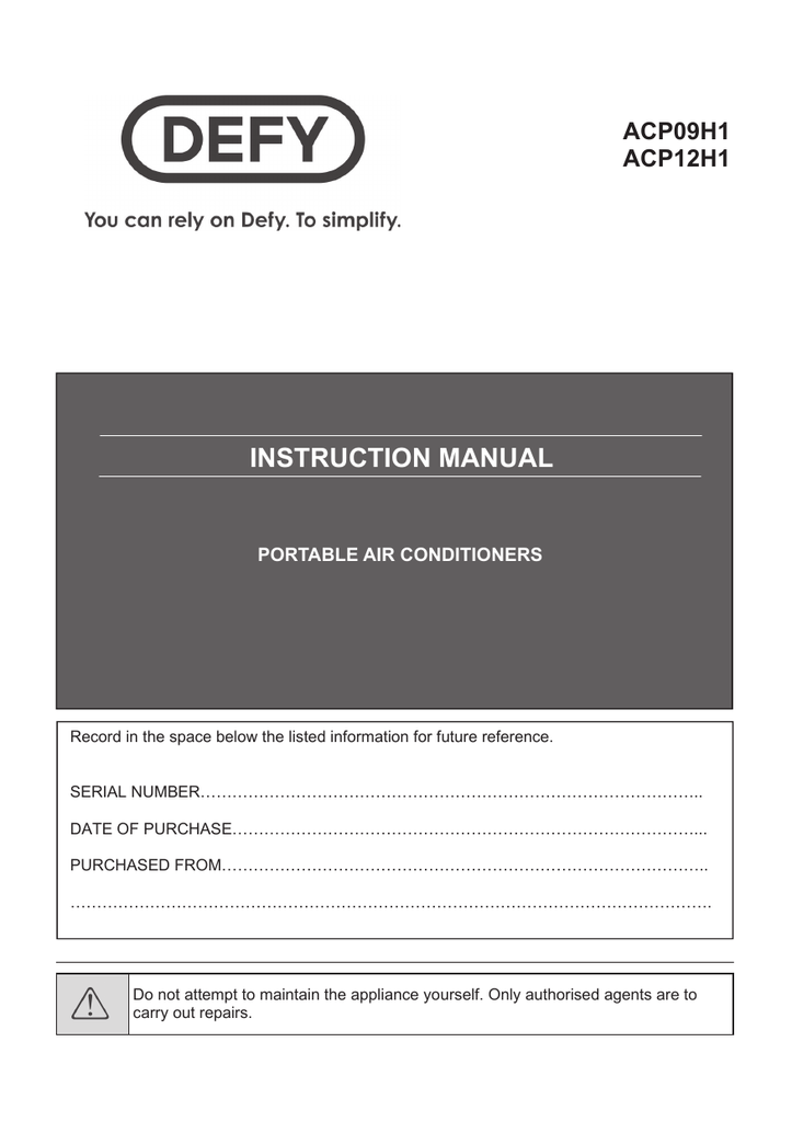 DEFY ACP12H1 User's Manual | Manualzz