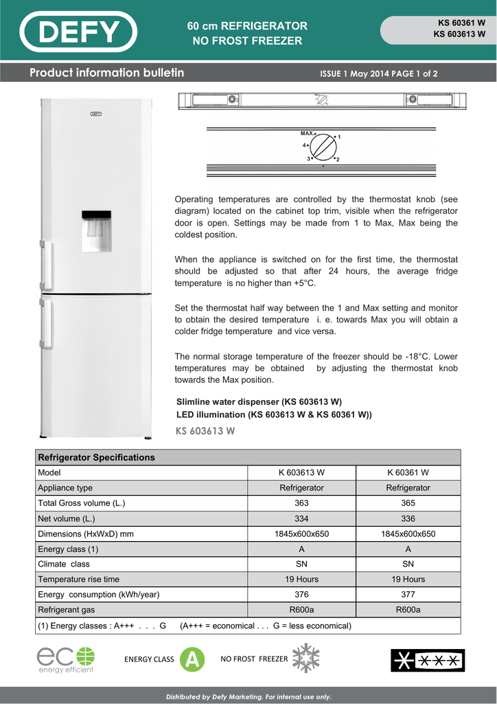 defy fridge settings