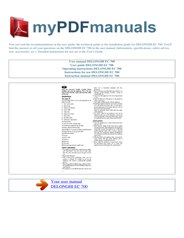 De'Longhi Coffeemaker EC 700 User's Manual | Manualzz