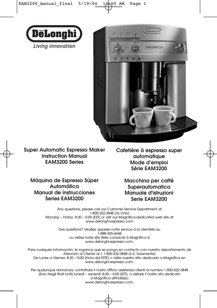 De'Longhi EAM3200, Esam 3200 Manual de usuario | Manualzz