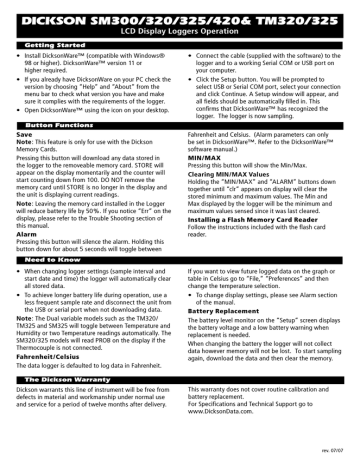 Dickson LCD Display Loggers SM300/320/325 User Manual | Manualzz