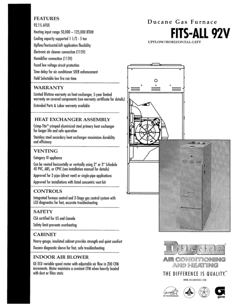 Ducane (HVAC) FITSALL 92V User manual Manualzz